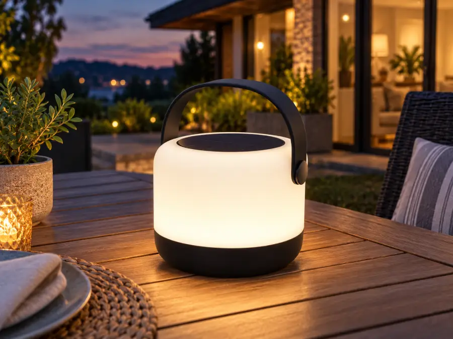MAXSA Portable Solar Table Light shown in an outdoor lighting application