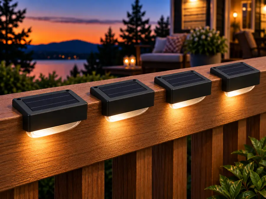 MAXSA Solar-Powered LED Deck Lights — 4 Pack shown in an outdoor lighting application